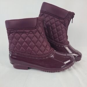 NEW JustFab Womens EVI Slip On Maroon Quilted Mid Calf Duck Snow Boot Sz 5.5 NIB
